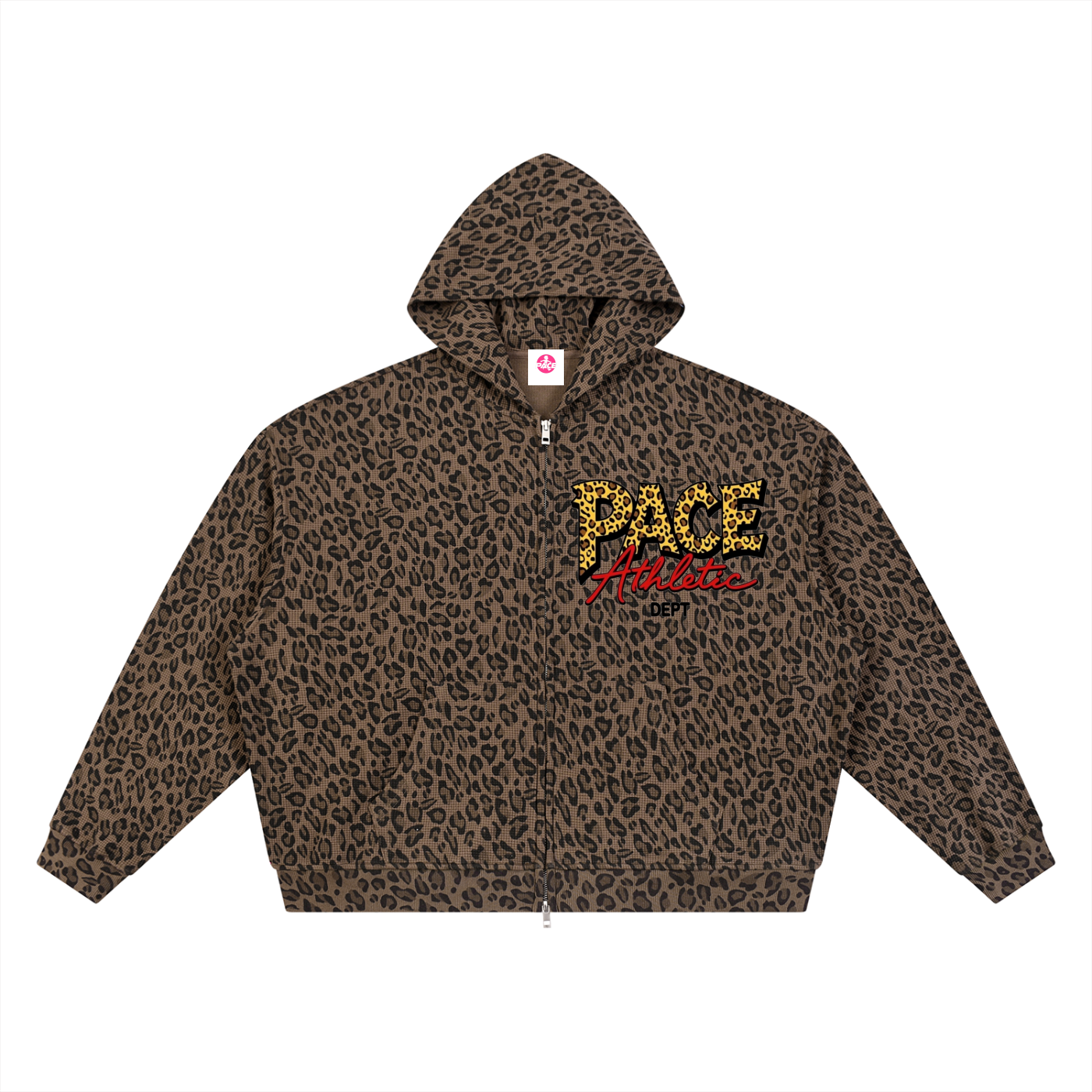 PACE Leopard Print Waffle Full Zip Hoodie