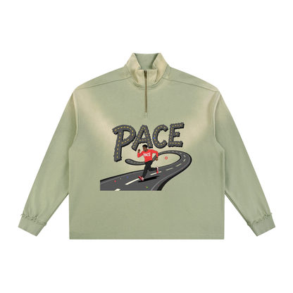 PACE® Jogger Sun Fade Raw Edge Quarter-Zip Sweatshirt