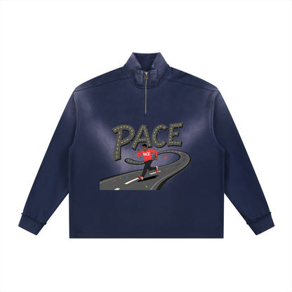 PACE® Jogger Sun Fade Raw Edge Quarter-Zip Sweatshirt