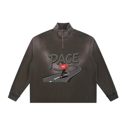 PACE® Jogger Sun Fade Raw Edge Quarter-Zip Sweatshirt