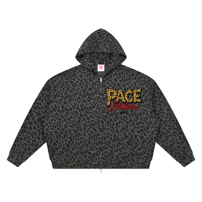 PACE Leopard Print Waffle Full Zip Hoodie