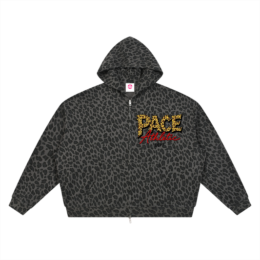 PACE Leopard Print Waffle Full Zip Hoodie