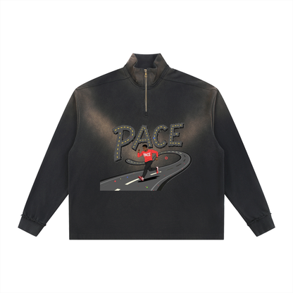 PACE® Jogger Sun Fade Raw Edge Quarter-Zip Sweatshirt