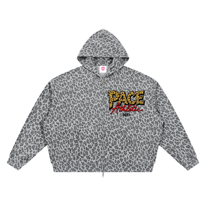 PACE Leopard Print Waffle Full Zip Hoodie